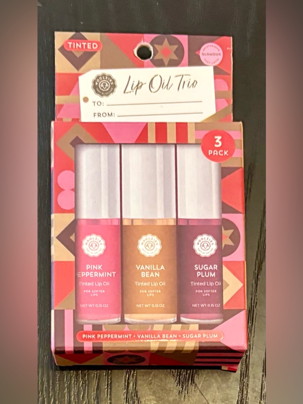 Woolzies Lip Oil Trio - Pink Peppermint, Vanilla Bean & Sugar Plum (Tinted)